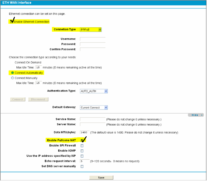 eth wan interface configuration